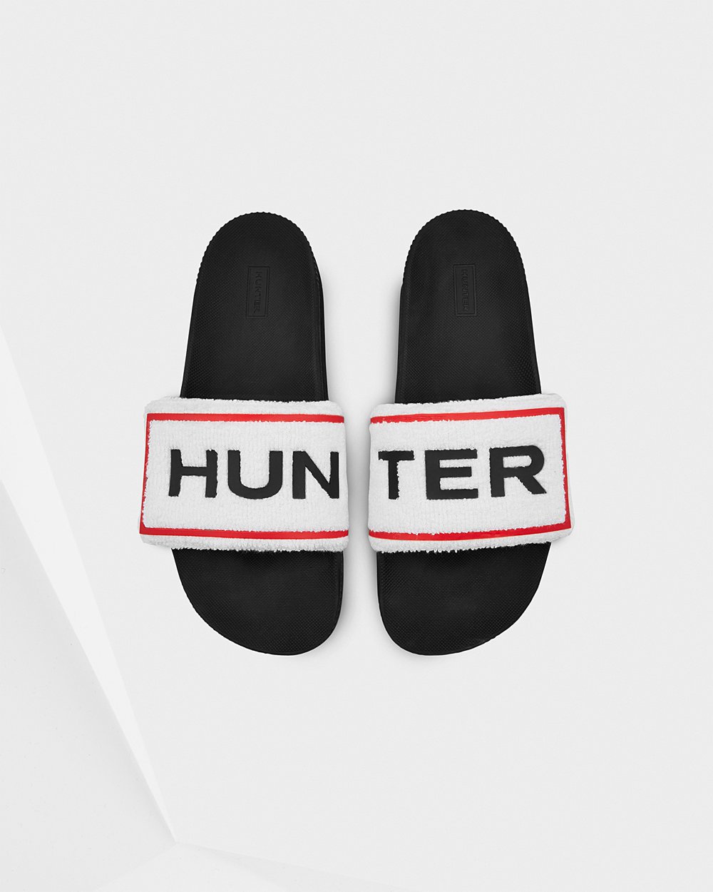 Sandalias Hunter Hombre - Original Terry Towelling Logo Adjustable - Negros/Blancos - PONUAIX-21